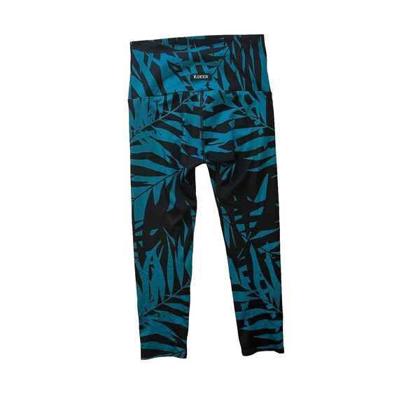 K-Deer Laguna Blue Tropical Print Capri Length Leggings Size S Small - Picture 2 of 11